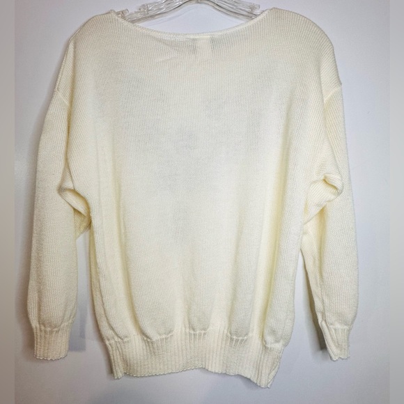 Vintage Kenneth Too Ivory Aztec Pullover Sweater Turquoise Embellished Sz S/M - Picture 4 of 12